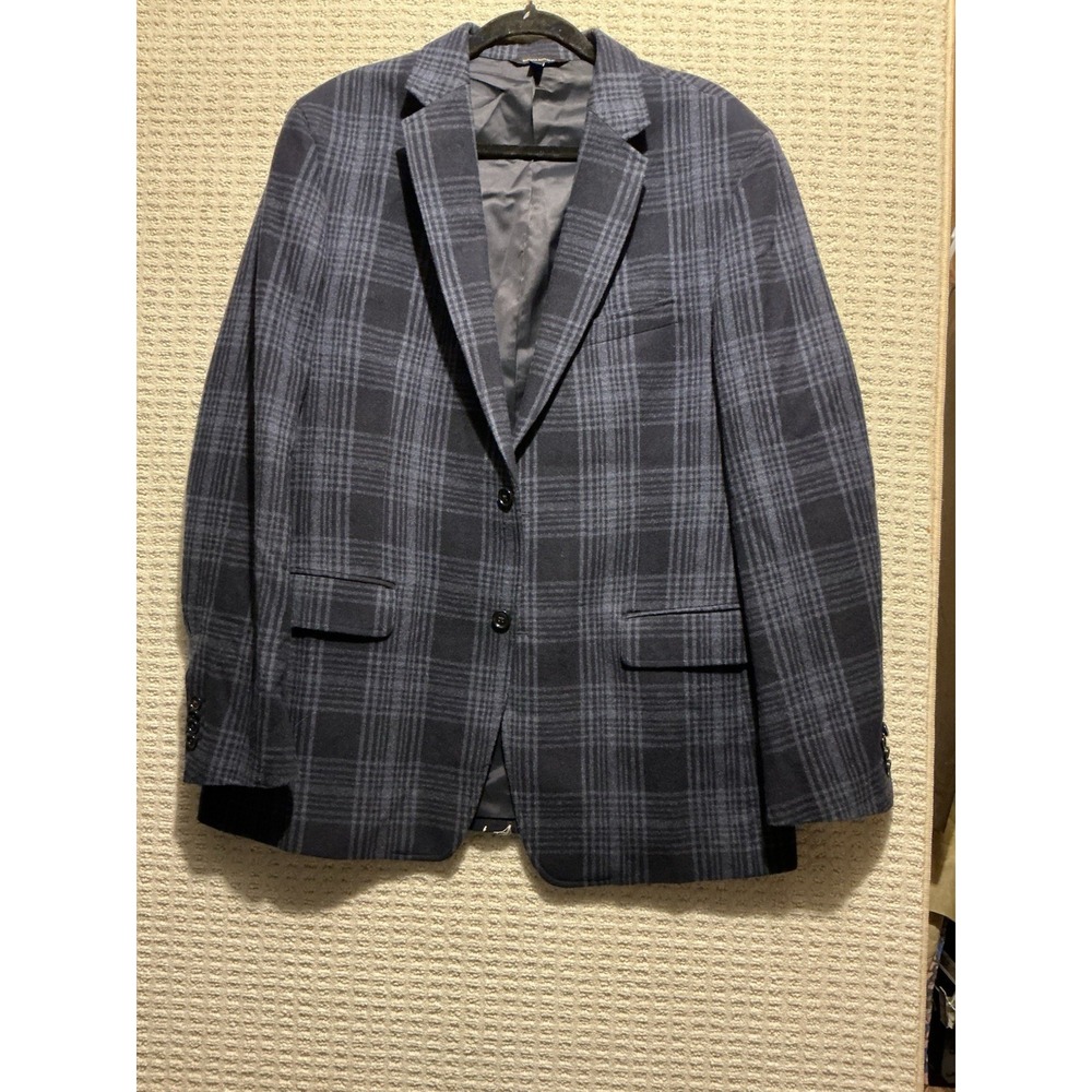 Banana Republic Men's Blue Plaid Sport Coat Wool 44L Emmeci Italian Fabric